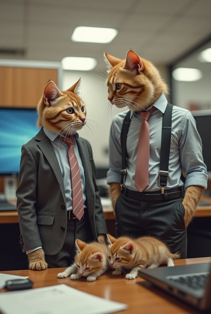 Photo shot 2 kucing pakai baju kantor dan sambil jaga anak anaknya yg imut"