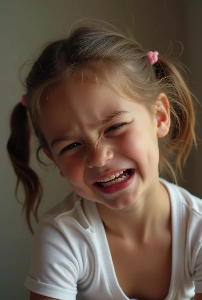 A girl is crying because his brother is spanking her on her butt