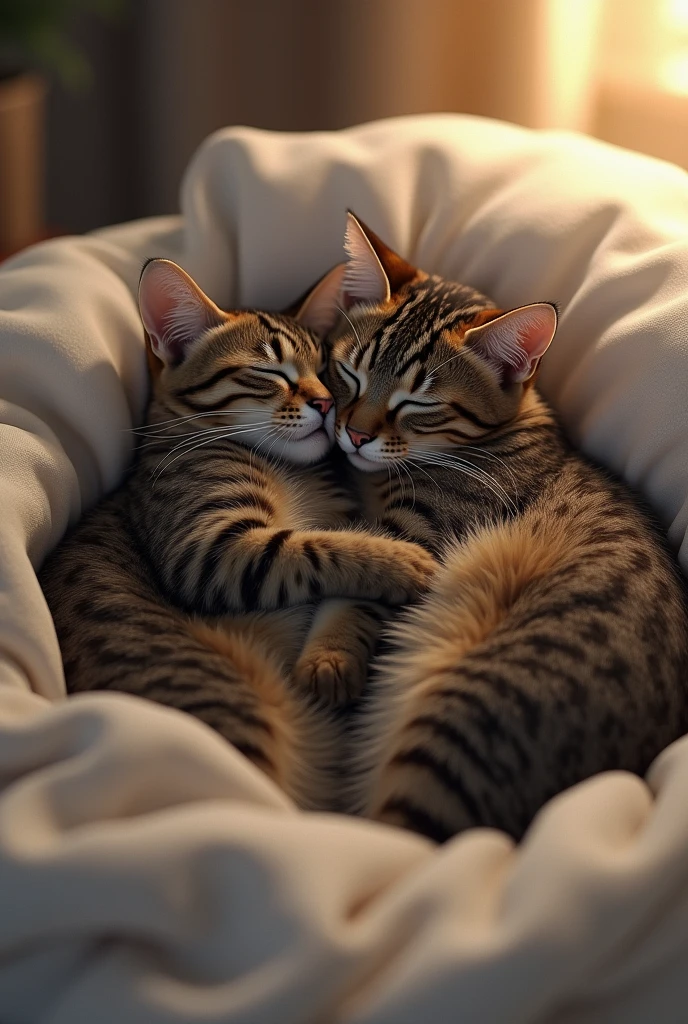 A tabby cat next to his human, both sleeping peacefully]** 