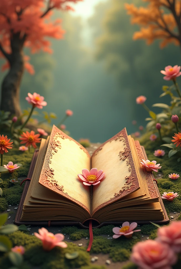 Vintage princess  diary with 3D little colourful flowers and tree sides 