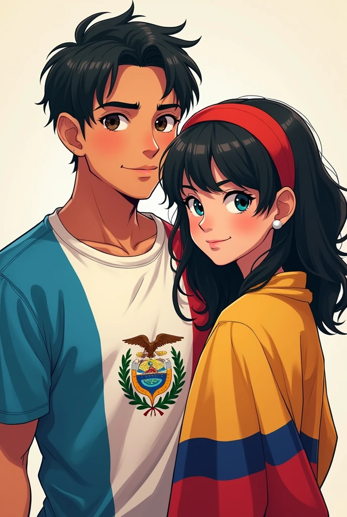 GUATEMALAN MAN AND ECUADORIAN GIRL WITH FLAGS as a anime character for a profile picture