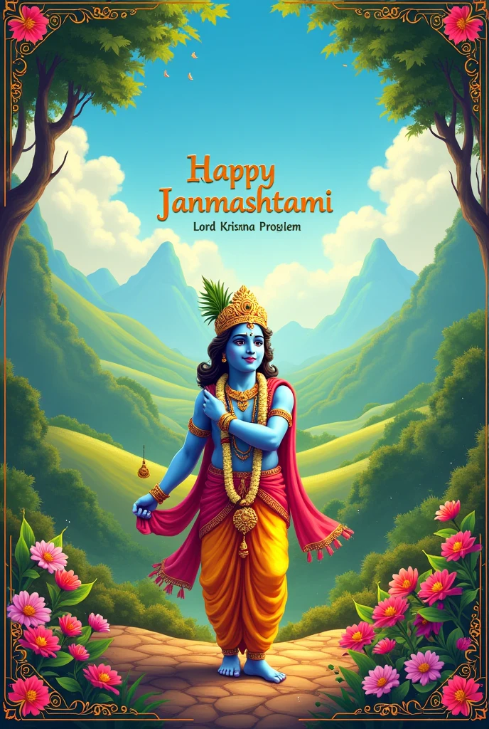 creat a background picture to send on the festival of janmashtami 
And write happy janmashtami and a quote on it and on the corner add my company name LADO PLY in and make lado ply big so it cam be seen easily 