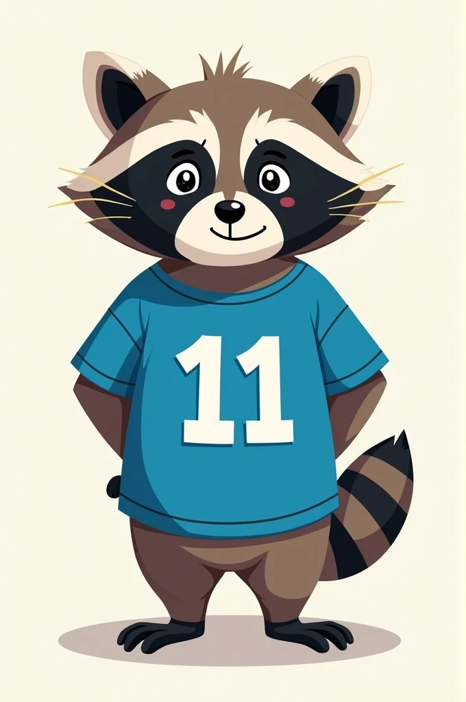 Raccoon wearing a blue shirt and the number 11
