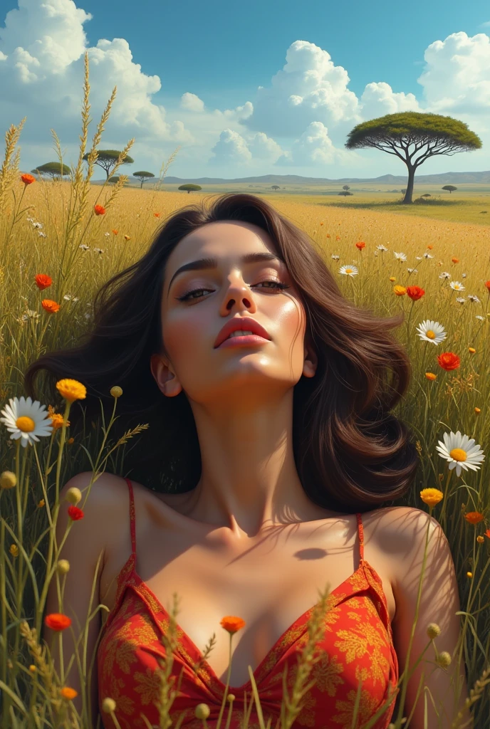 (photorealism:1.2), beautiful woman, Lying on African