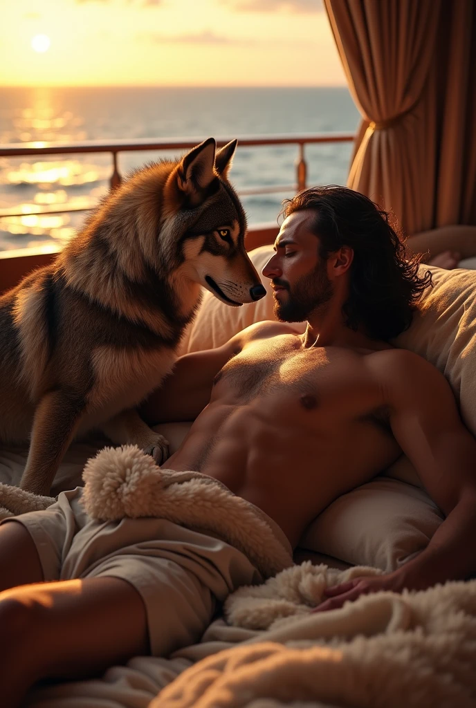 Man with a Long hair, naked man, in a cruise, men complete naked having with another man . Wolf having sex with a man