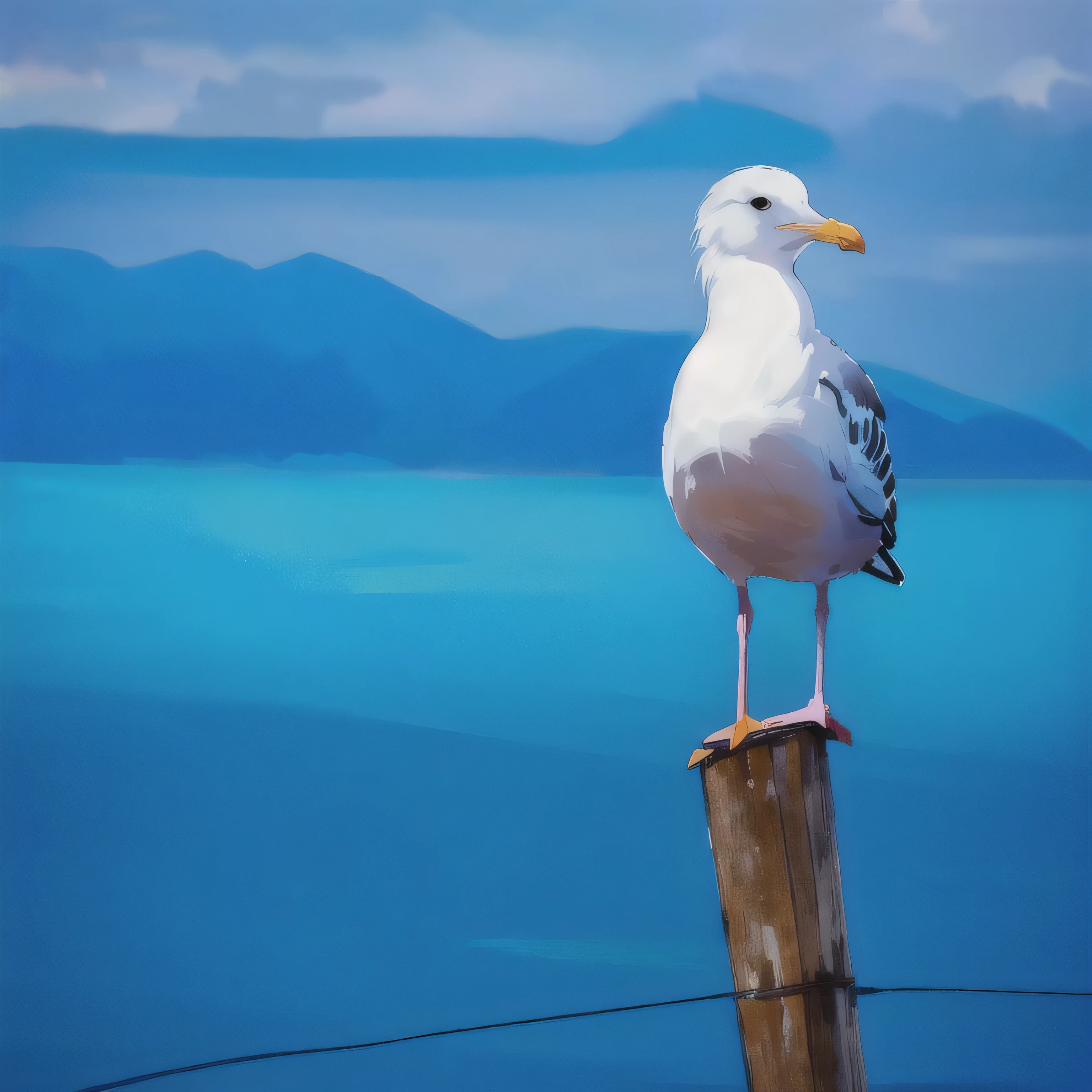 Seagull in cartoon style, drawing style.