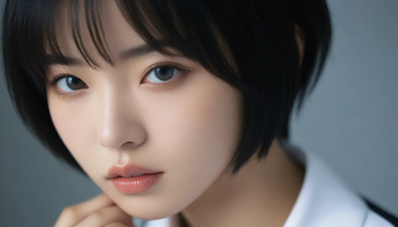8k, Ultra-high resolution, Highest quality, masterpiece, 三分割法によるphotograph,Surreal, photograph, 1 , (:1.3), cute, cute顔, 細部までBeautiful Eyes, 細かくdetailedに,masterpiece,One Girl:1.2,Japanese women,Policewoman,close up,glaring,Black short hair,Bowl cut,ID photo,(Police officer of the future:1.3),cyber punk,Future City,white collar,((Fusion of humans and androids))(Beautiful attention to detail),Subtle details, detailedな顔,anger,Attractive eyes,(ポートレートphotograph:1.4),(Photorealistic images:1.4),Fantasy art,(Beautiful Face:1.4),美しくAttractive eyes、Beautiful Eyes,Silver residue,(Tight waist:1.4)、(Beautiful with perfect body proportions:1.4),Pink Lips,profile,(((Ideal body type))),A-cup small breasts :2,、Portraiture:2、Perfect Anatomy、鮮明なdetailed、detailed,Fashion magazine cover,Thin lips,完璧でBeautiful Face ,完璧でcute顔, Skin with attention to detail, Perfect limbs、Narrow waist,Surreal,Light and shadow,spotlight