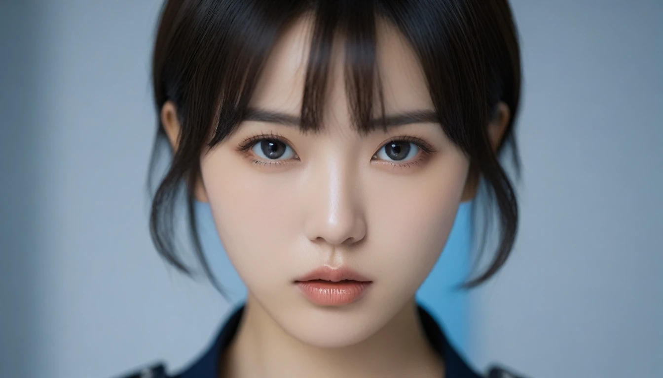 8k, Ultra-high resolution, Highest quality, masterpiece, 三分割法によるphotograph,Surreal, photograph, 1 , (:1.3), cute, cute顔, 細部までBeautiful Eyes, 細かくdetailedに,masterpiece,One Girl:1.2,Japanese women,Policewoman,close up,glaring,Black short hair,Bowl cut,ID photo,(Police officer of the future:1.3),cyber punk,Future City,white collar,((Fusion of humans and androids))(Beautiful attention to detail),Subtle details, detailedな顔,anger,Attractive eyes,(ポートレートphotograph:1.4),(Photorealistic images:1.4),Fantasy art,(Beautiful Face:1.4),美しくAttractive eyes、Beautiful Eyes,Silver residue,(Tight waist:1.4)、(Beautiful with perfect body proportions:1.4),Pink Lips,profile,(((Ideal body type))),A-cup small breasts :2,、Portraiture:2、Perfect Anatomy、鮮明なdetailed、detailed,Fashion magazine cover,Thin lips,完璧でBeautiful Face ,完璧でcute顔, Skin with attention to detail, Perfect limbs、Narrow waist,Surreal,Light and shadow,spotlight