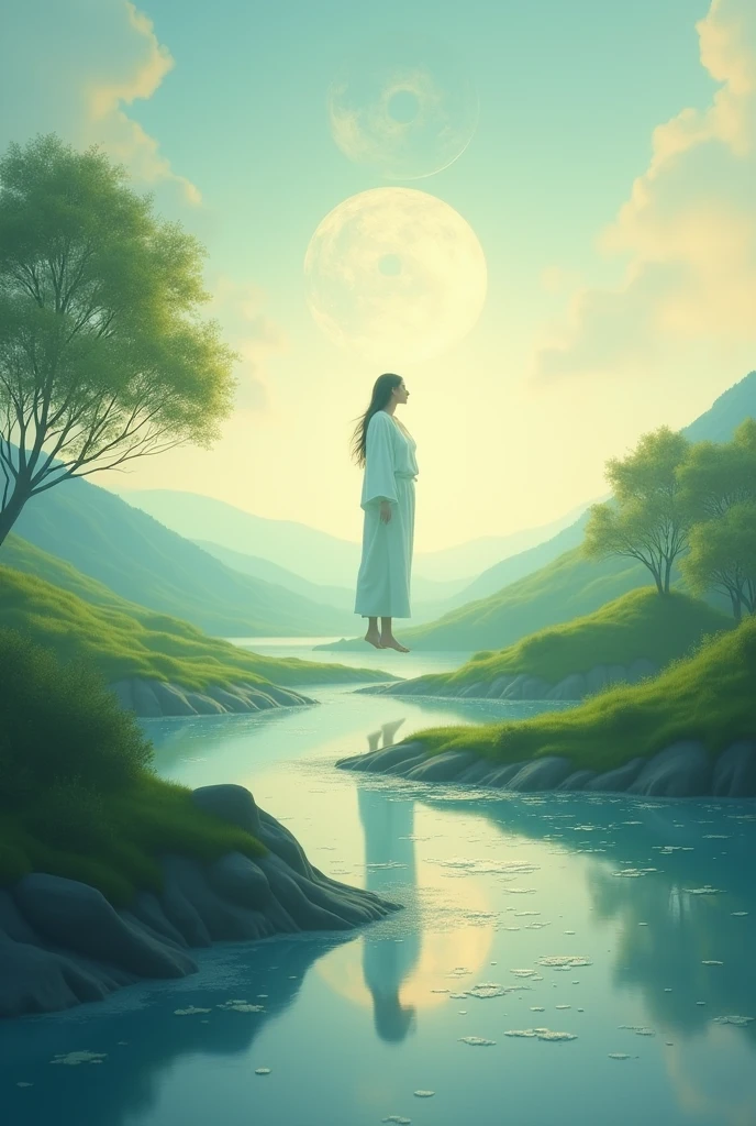An image that conveys tranquility and energy with one, two, three written at the top 