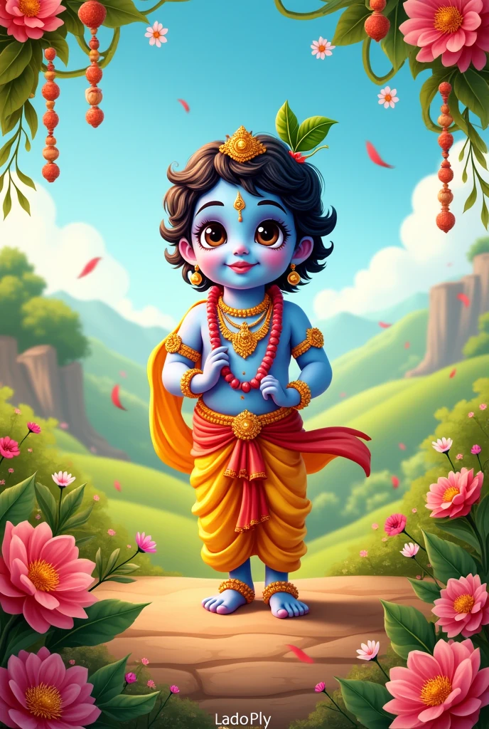 creat a background picture to send on the festival of janmashtami And write happy janmashtami and along quote  on it and on the corner add please my company name LADO PLY in and make lado ply big so it cam be seen easily 