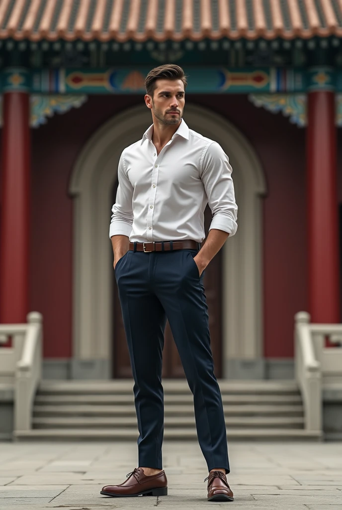 handsome man, slightly muscular, neatly dressed, paras china
