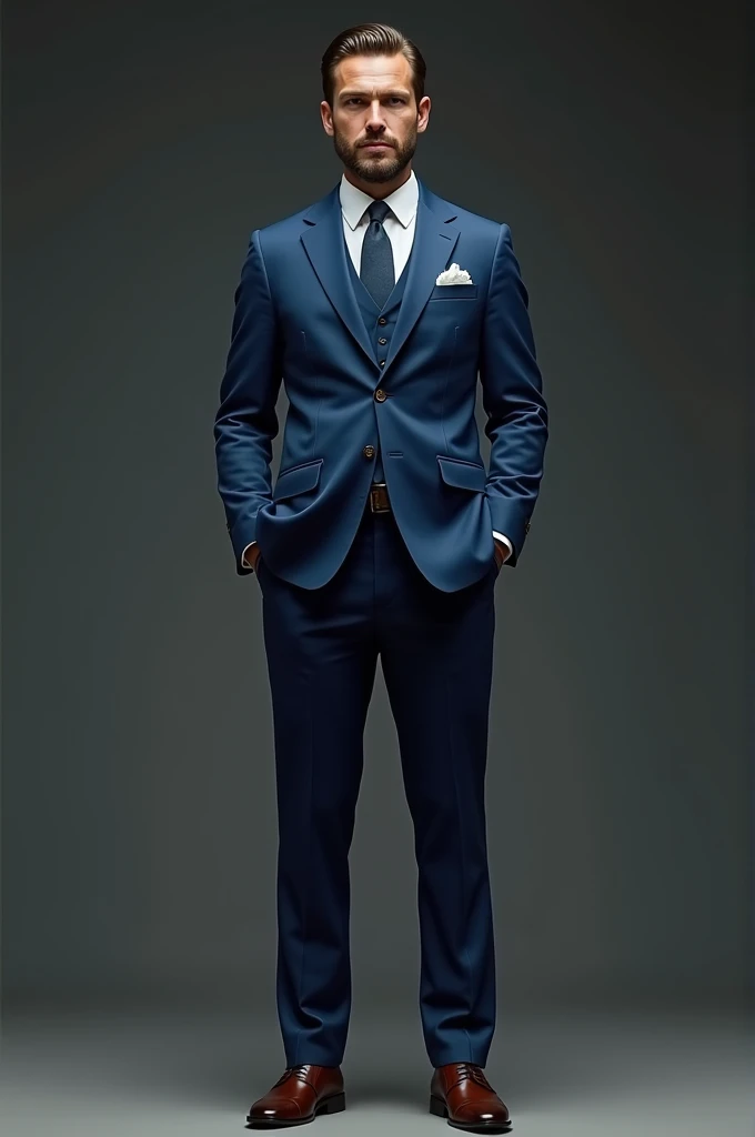 blue coat suit & brown shoe men