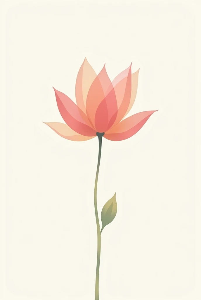 Create a flower with a subtle and minimalist design, warm colors and can be in pink tones, WITH WHITE BACKGROUND, make it without stem, that is open and seen from above, that has a design similar to a sakura or lotus flower and is not realistic