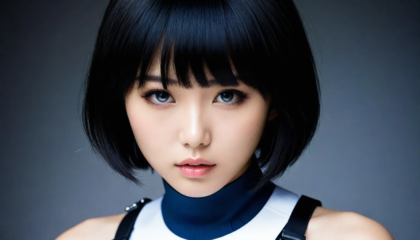 8k, Ultra-high resolution, Highest quality, masterpiece, 三分割法によるphotograph,Surreal, photograph, 1 , (:1.3), cute, cute顔, 細部までBeautiful Eyes, 細かくdetailedに,masterpiece,One Girl:1.2,Japanese women,Policewoman,close up,glaring,Black short hair,Bowl cut,ID photo,(Police officer of the future:1.3),cyber punk,Future City,white collar,((Fusion of humans and androids))(Beautiful attention to detail),Subtle details, detailedな顔,anger,Attractive eyes,(ポートレートphotograph:1.4),(Photorealistic images:1.4),Fantasy art,(Beautiful Face:1.4),美しくAttractive eyes、Beautiful Eyes,Silver residue,(Tight waist:1.4)、(Beautiful with perfect body proportions:1.4),Pink Lips,profile,(((Ideal body type))),A-cup small breasts :2,、Portraiture:2、Perfect Anatomy、鮮明なdetailed、detailed,Fashion magazine cover,Thin lips,完璧でBeautiful Face ,完璧でcute顔, Skin with attention to detail, Perfect limbs、Narrow waist,Surreal,Light and shadow,spotlight