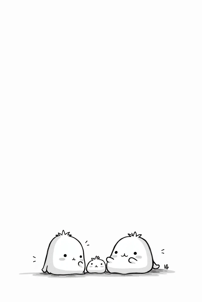 Draw cute cartoon characters, no color, no background.