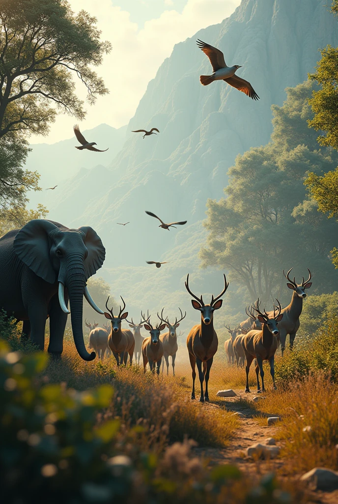 Wildlife and animals (e.g. birds, deer, elephants) realistic, realistic light, high details, photorealistic, --no people, --ar 3:2 4k, 8k, 16k, full ultra hd, high resolution and cinematic photography --ar 3:2  --v 5 --upbeta --v 5 --Screen Space Reflections --Diffraction Grading --Chromatic Aberration --GB Displacement --Scan Lines --Ambient Occlusion --Anti-Aliasing FKAA --TXAA --RTX --SSAO --OpenGL-Shader’s --Post Processing --Post-Production --Cell Shading --Tone Mapping --CGI --VFX --SFX --insanely detailed and intricate --hyper maximalist --elegant --dynamic pose --photography --ambient –uplight