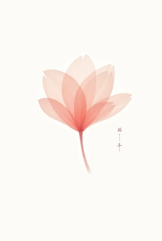 Create a flower with a subtle and minimalist design, warm colors and can be in pink tones, WITH WHITE BACKGROUND, make it without stem, that is open and seen from above, that has a design resembling a Japanese cherry blossom and is not realistic