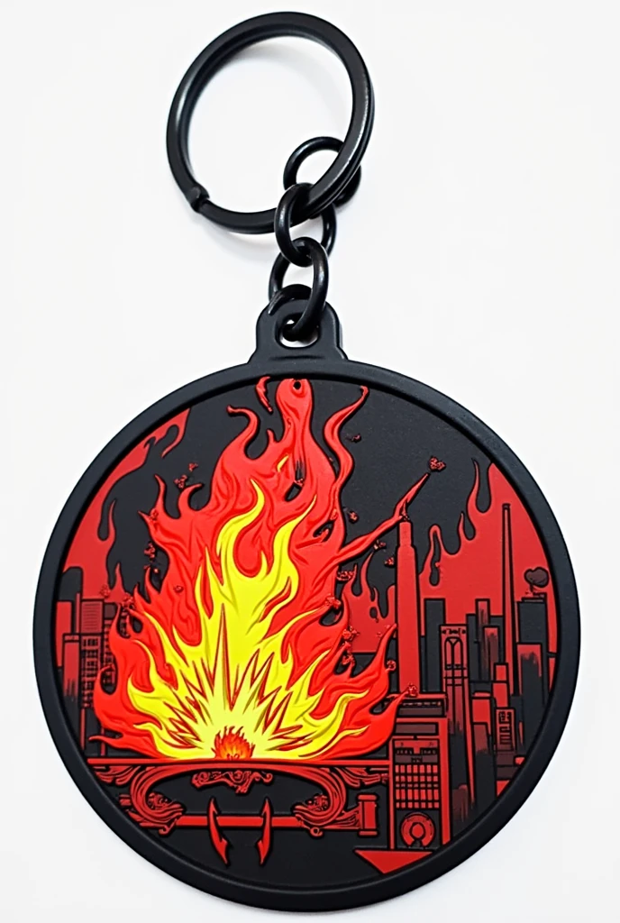 create art for rubber keychain with fire in the city of Piuma ES