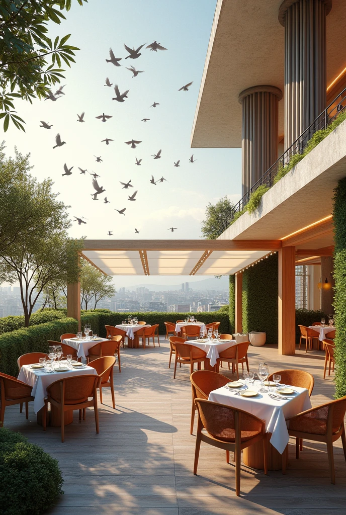 Otdoor dining ideas based on the concept of murmuration and 
fluidity
