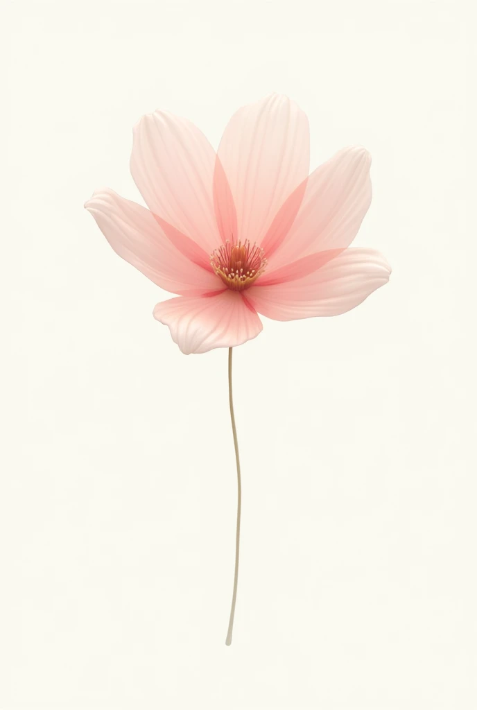 Create a flower with a subtle and minimalist design, warm colors and can be in pink tones, WITH WHITE BACKGROUND, make it not have a stem, that is open and seen from above, that has a design resembling a Japanese cherry blossom and is not realistic
