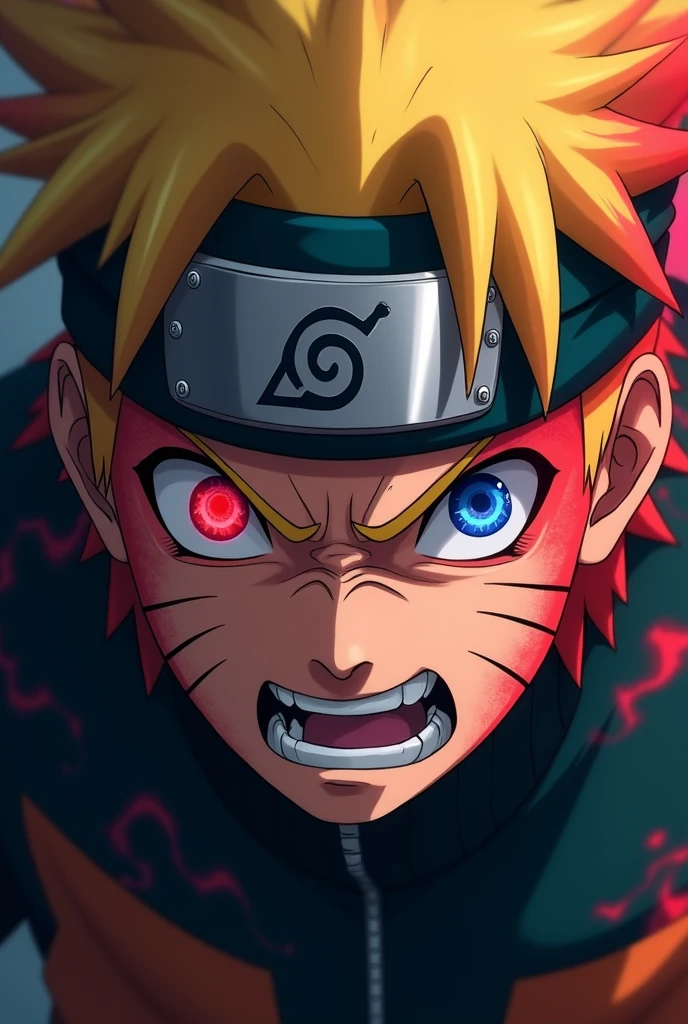 Naruto angry with red eyes focusing on his face