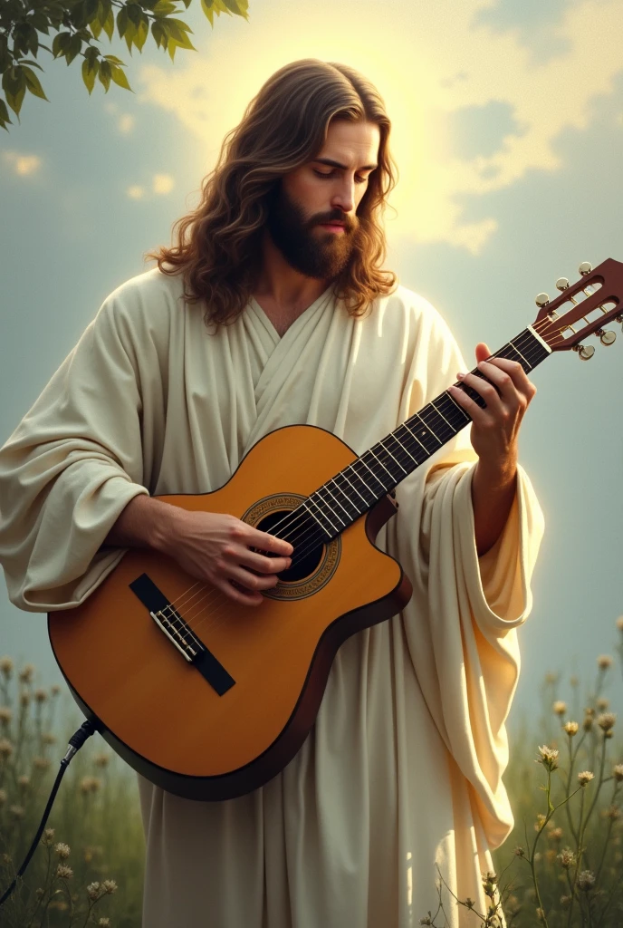 Jesus playing guitar