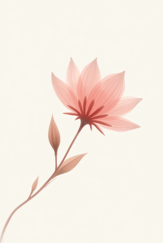 Create a flower with a subtle and minimalist design, warm colors and can be in pink tones, WITH WHITE BACKGROUND, make it not have a stem, that is open and seen from above, that has a design resembling a Japanese cherry blossom and is not realistic