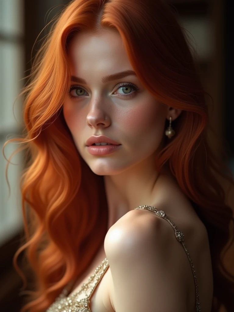 ((((photorealistic)))), photo of world's most beautiful and drop dead gorgeous redhead girl of all time, sexy pose, seductive facial expression, photorealistic, hyperrealism, ultra sharp, ultra focused, masterpiece, best quality, highres, UHD, depth of field, 4k, RTX, HDR, __hairstyles__, __expressions__, __camera_effects__, __camera_focus__, __lighting__