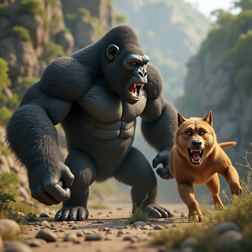 3D Animation、Gorilla vs Dog