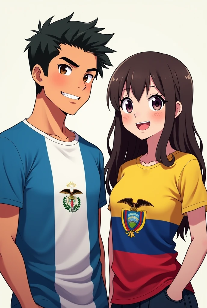 GUATEMALAN MAN AND ECUADORIAN GIRL WITH t shirt FLAGS as a anime character for a profile picture