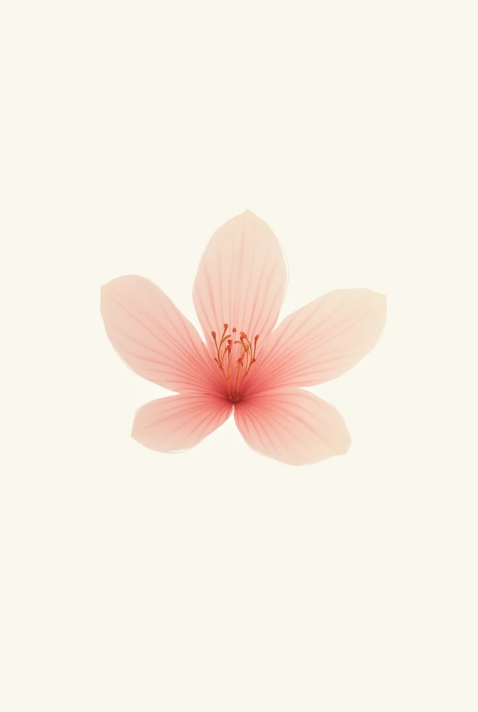 Create a flower with a subtle and minimalist design, warm colors and can be in pink tones, WITH WHITE BACKGROUND, make it not have a stem, that is open and seen from above, that has a design resembling a Japanese cherry blossom and is not realistic