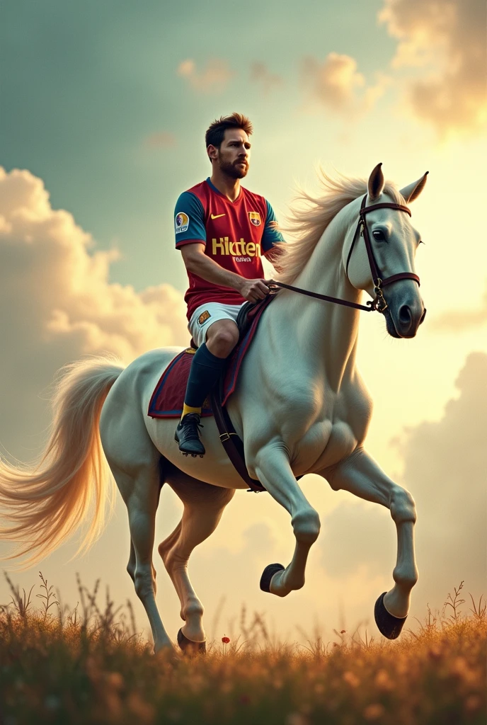 messi is driving a horse