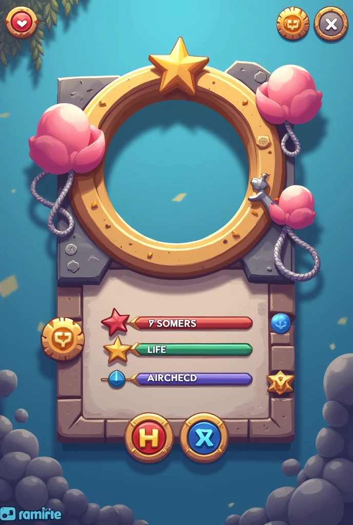 （Menu and User Interface of a Game UI/GUI)，Flat 2D effects, life and xp bar，a round frame for the player&#39;s photo and powers (SEPARATE ASSETS SO THEY CAN BE USED IN GAME)

