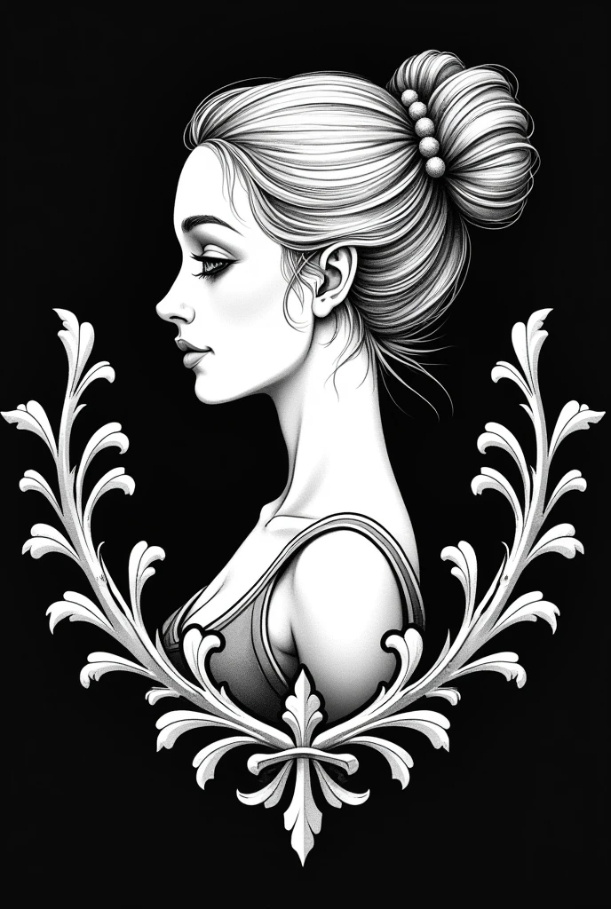 head ballet girl heraldic symbol on medieval stock vector using black as the background color and white