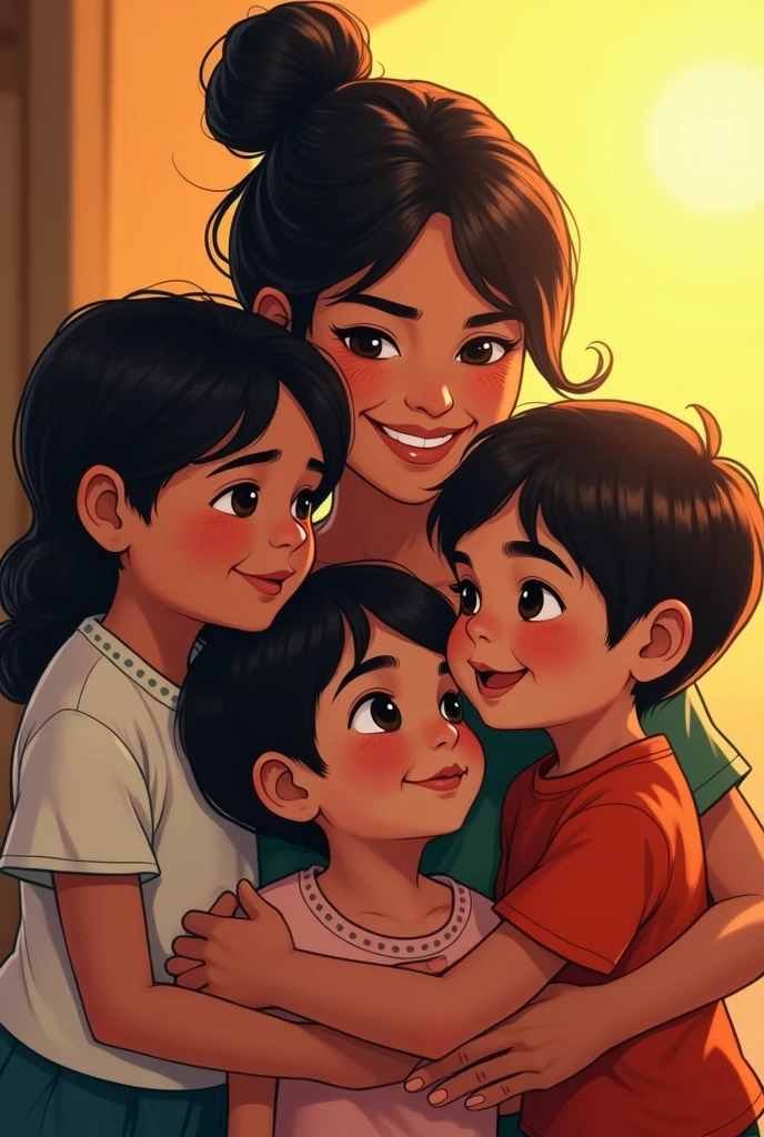 Mexican single mother with one girl and two boys