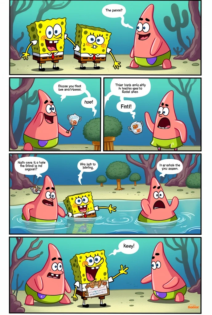 Make an 8 panel Spongebob and Patrick comic
