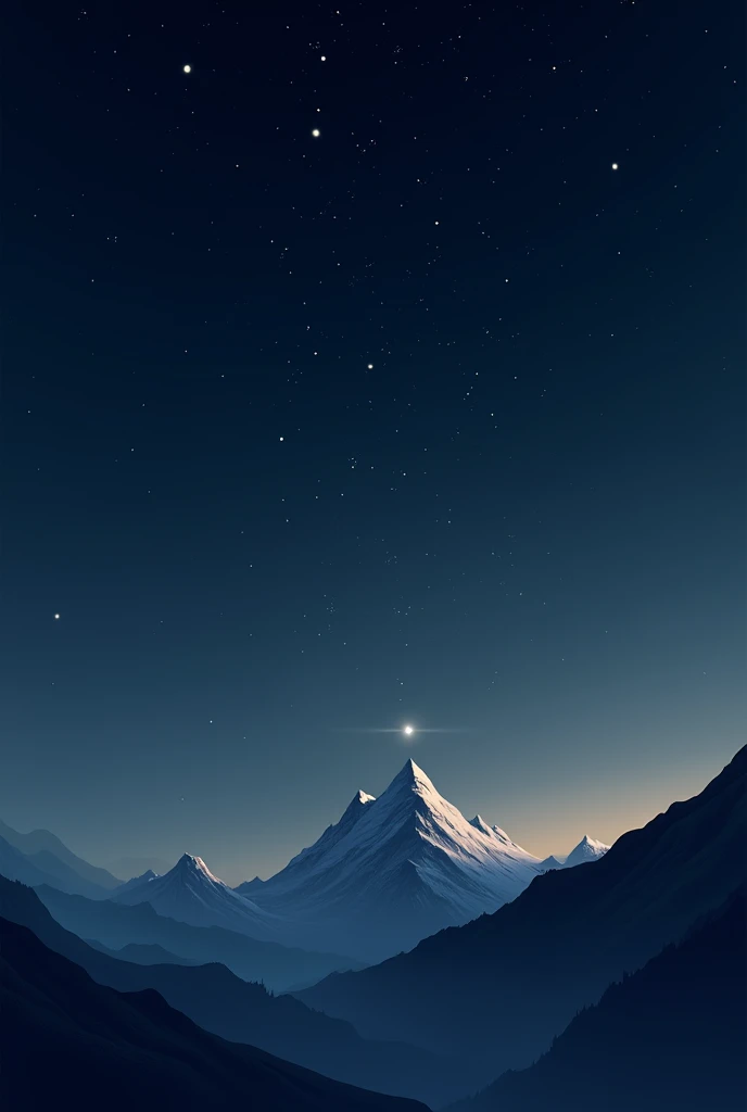 Minimalist mountain scene with starry night sky