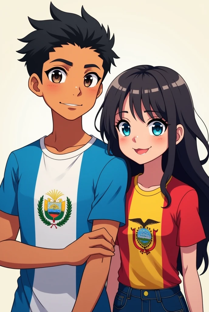 GUATEMALAN MAN AND ECUADORIAN GIRL WITH t shirt FLAGS as a anime character for a profile picture