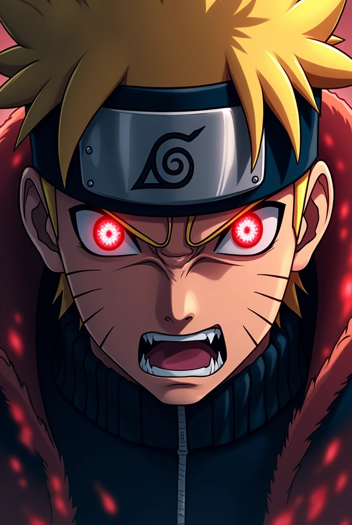 Naruto angry with red eyes focusing on his face 

