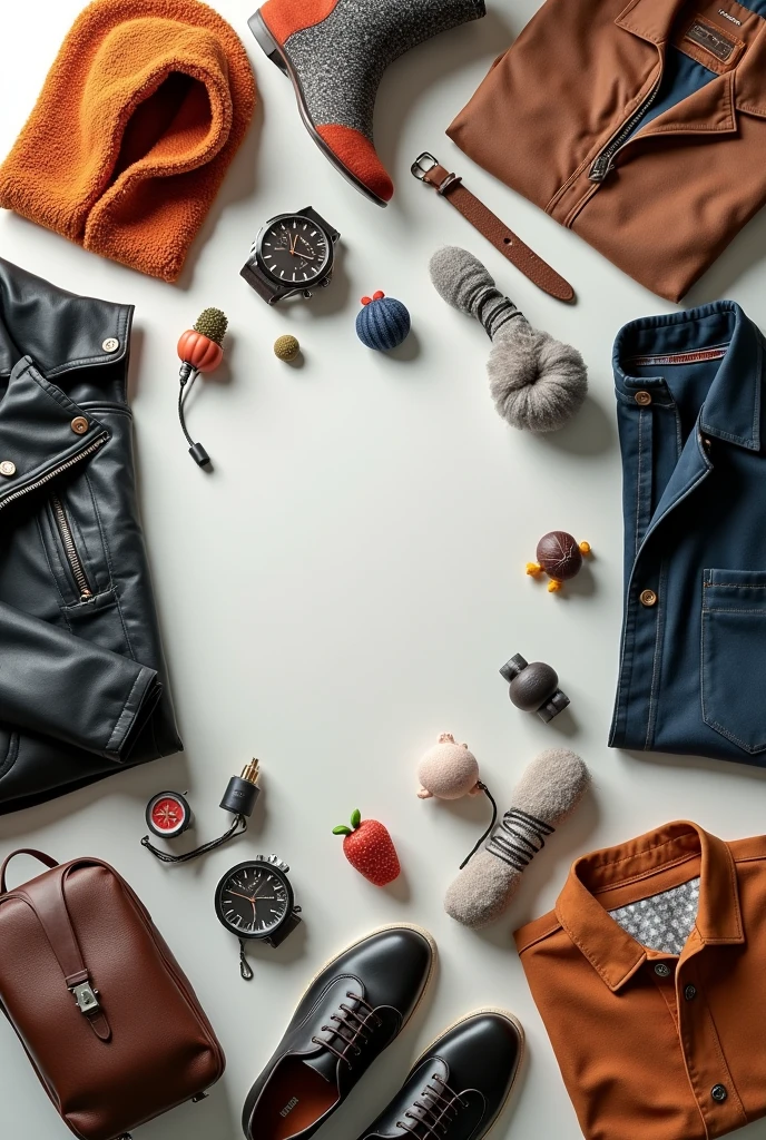 A cover with items such as clothing, shoes, WATCHES, socks ,toys
