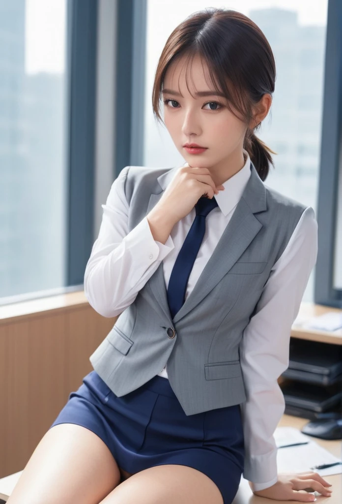 in an office room、Touching a female subordinate's body、Male boss、The woman is in a sexy suit.、Underwear is visible