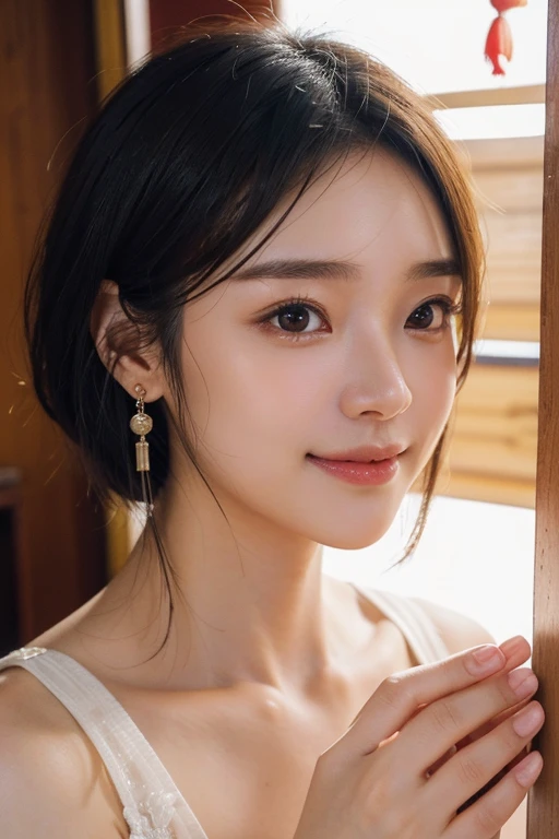 (2 pure Japanese girl,), (Small breasts:1.5,),(solo,,Textured skin, Detailed skin,Detailed face,Detailed eyes,detailed posing,Natural eyebrows,Sparkling Eyes,High detail, Highest quality, Super detailed, Surrealism, ,8k,RAW Photos,Photographicism,Professional Lighting,Ray Tracing,Portrait Photography,Soft Light),((Black Hair, Natural Makeup,Simple earrings, Bob Hair,smile)),(((Chinatown,China dress,foot)))