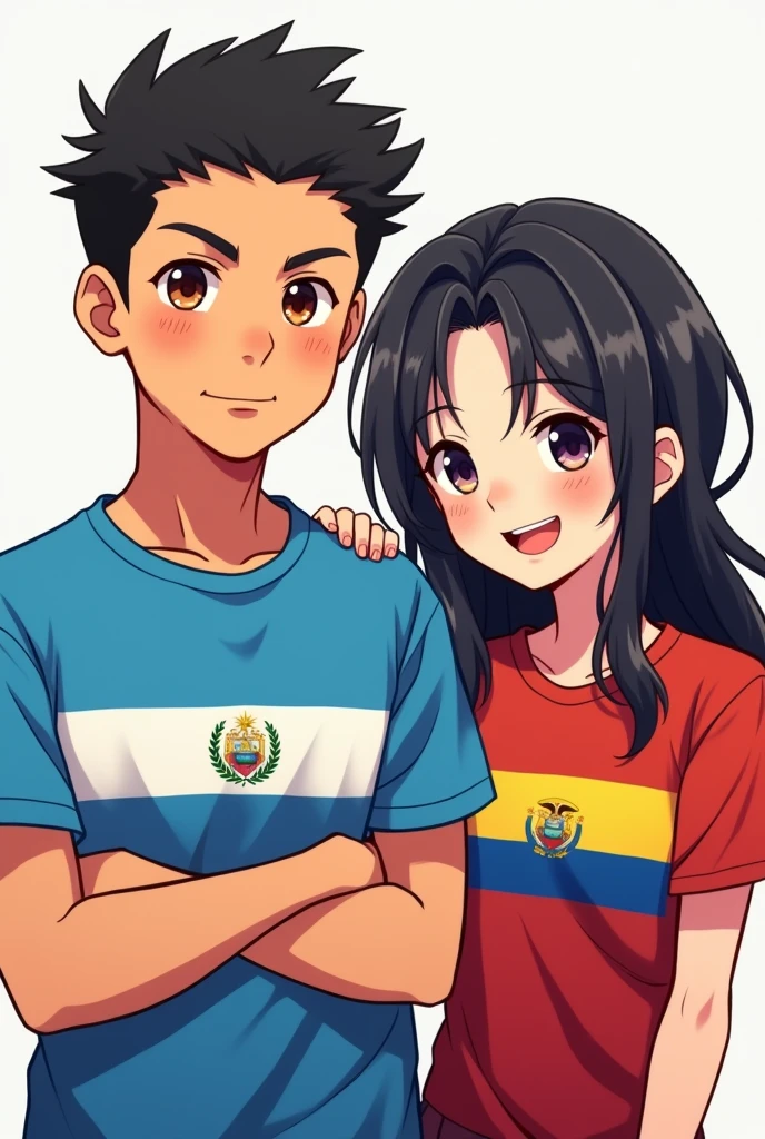 GUATEMALAN MAN AND ECUADORIAN GIRL WITH t shirt FLAGS as a anime character for a profile picture