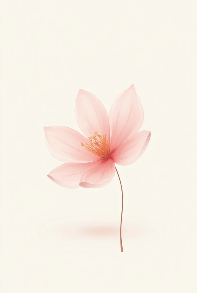 Create a flower with a subtle and minimalist design, warm colors and can be in pink tones, WITH WHITE BACKGROUND, make it not have a stem, that is open and seen from above, that has a design resembling a Japanese cherry blossom and is not realistic