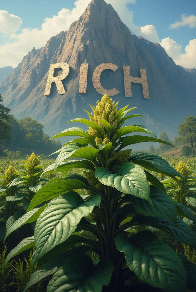 A tobacco and in the background there is a mountain that says RICH