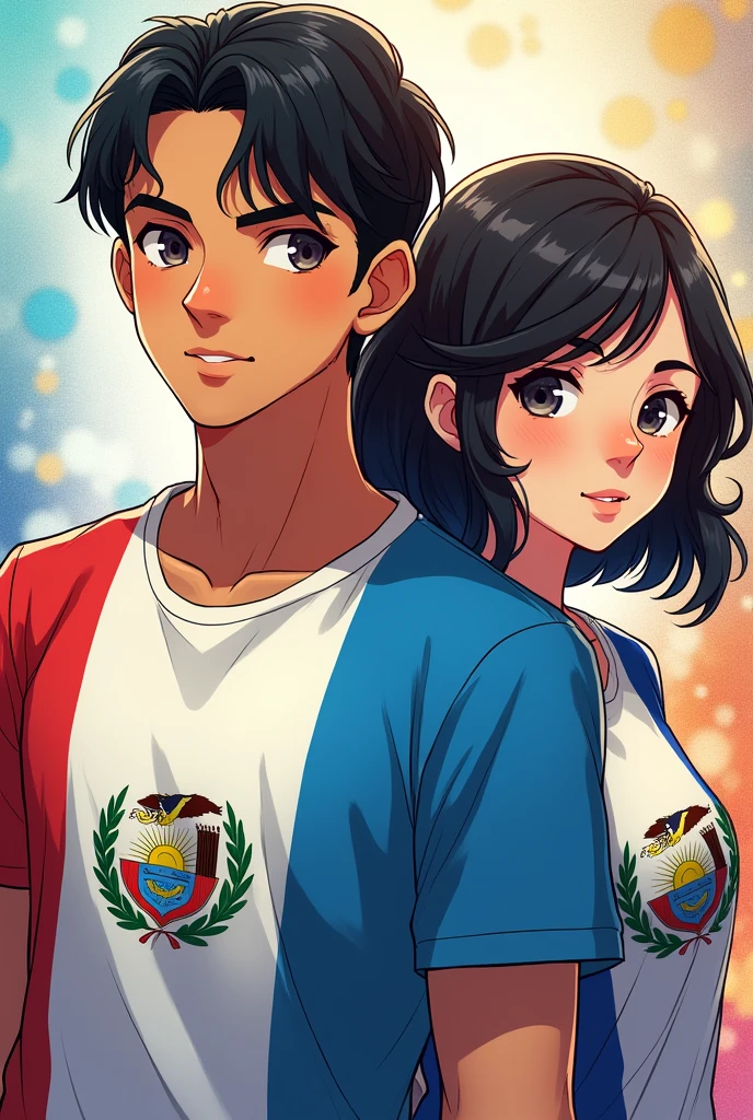 GUATEMALAN MAN AND ECUADORIAN GIRL WITH shirt FLAGS as a anime character for a profile picture