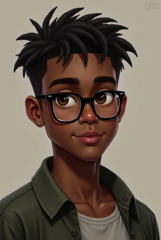 A 2 dark-skinned young man with glasses and wavy hair, 1 m tall.70 brown eyes, chubby, no beard and with clothes that are not lively