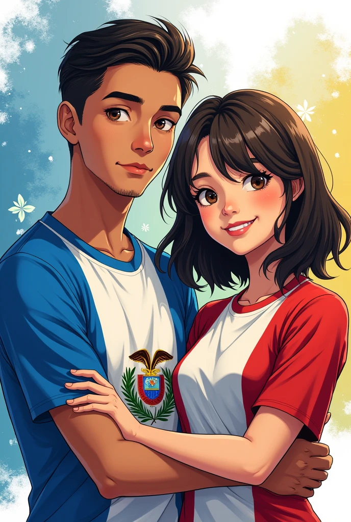 GUATEMALAN MAN AND ECUADORIAN GIRL WITH shirt FLAGS as a anime character for a profile picture