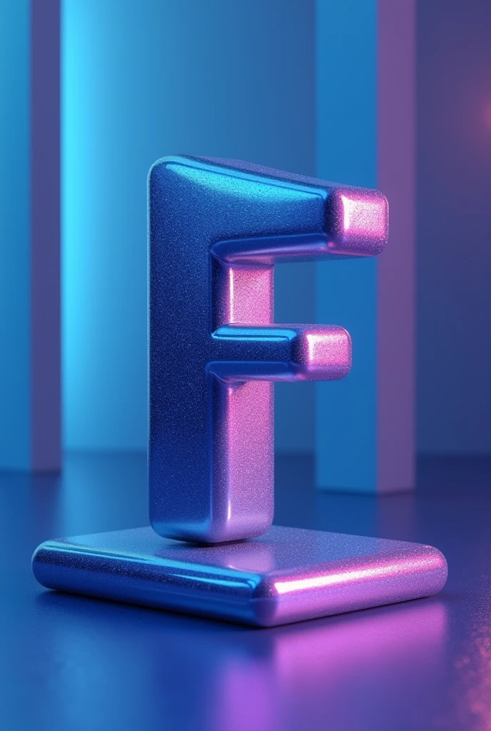 a production company logo, a stylized F letter, 3D rendered, ultradetailed, blue and violet gradient, minimalist and modern, dynamic and geometric shapes, reciprocity concept, high quality, 8k, photorealistic, cinematic lighting, glossy, metal effect, overlapping elements, clean and professional