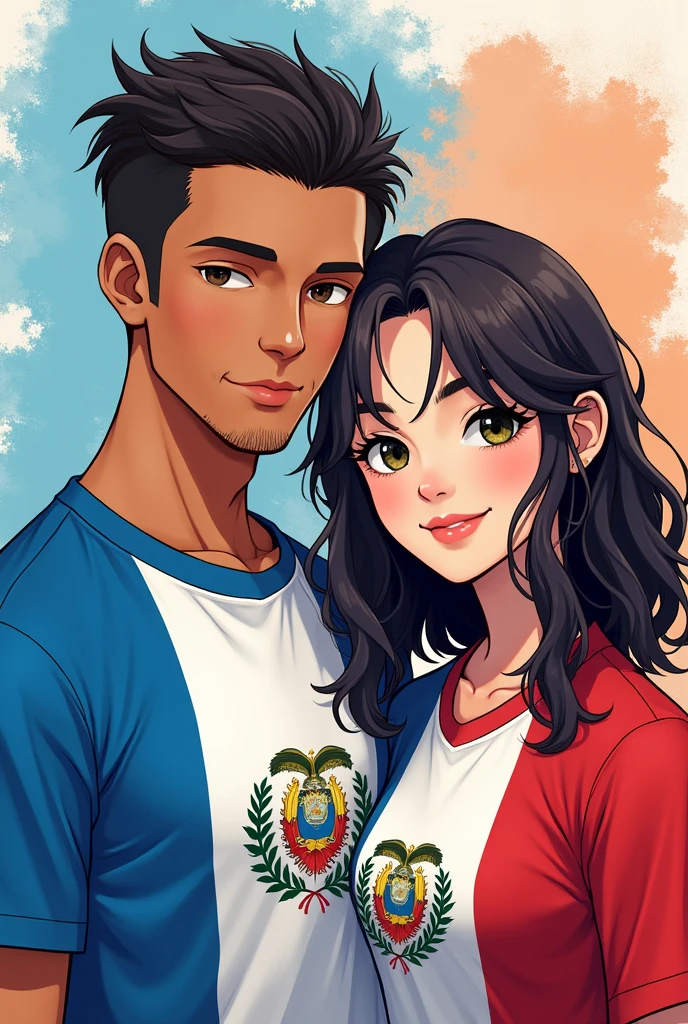 GUATEMALAN MAN AND ECUADORIAN GIRL WITH shirt FLAGS as a anime character for a profile picture